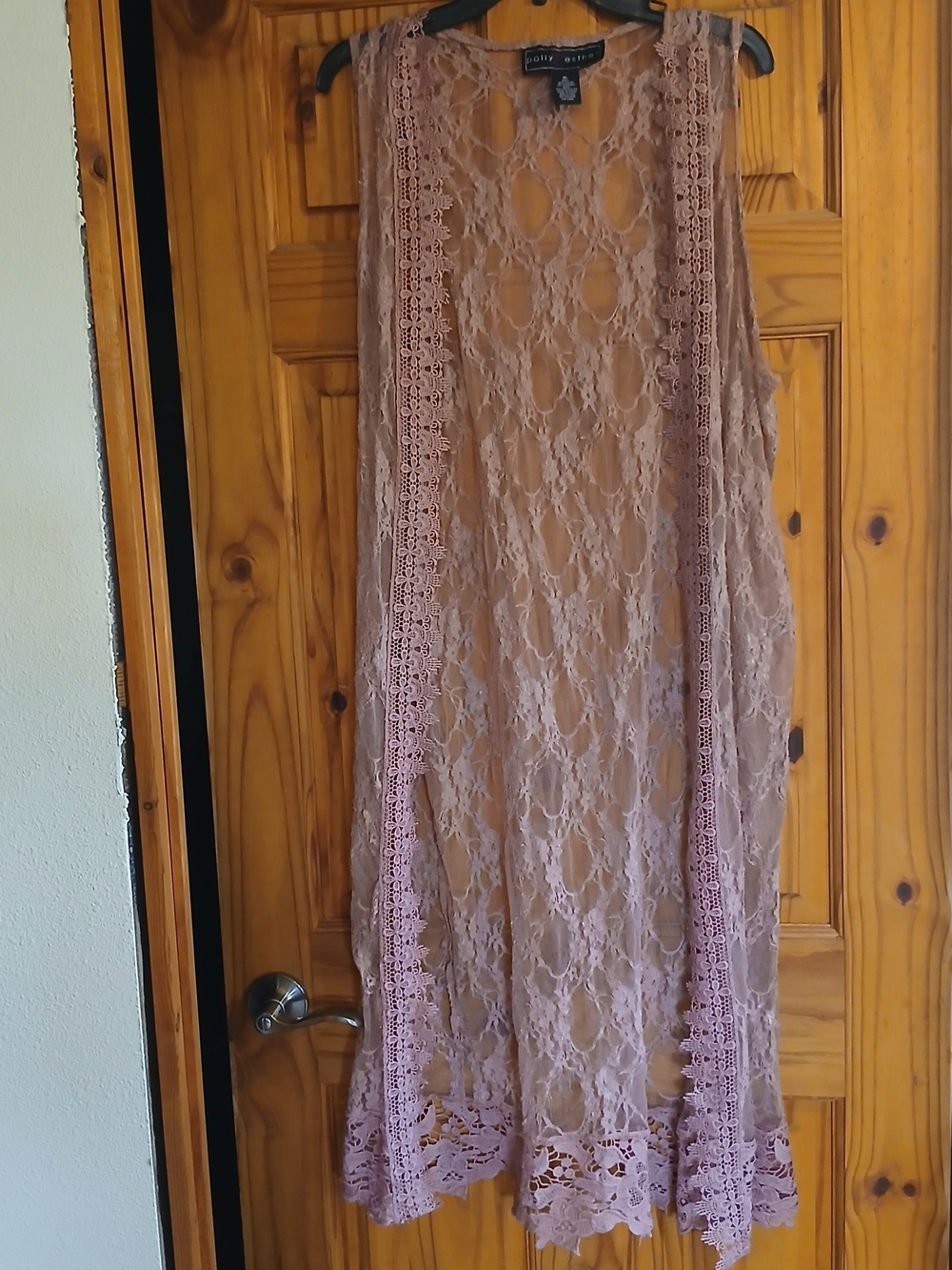 Polly & Esther Dusty Rose Lace Open Front Long Vest Cardigan